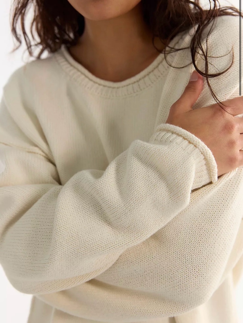 Free People Cream Crewneck Pullover Sweater